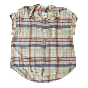 American Eagle Pastel Plaid Shortsleeve Buttondown